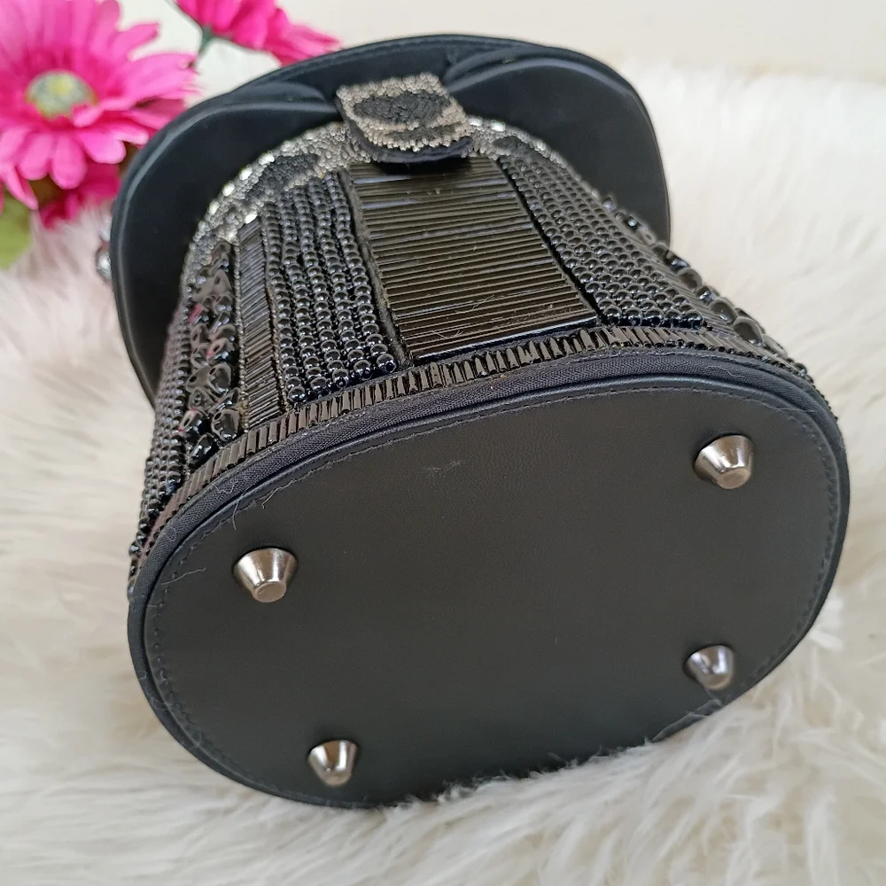 Rare Mary Frances Hocus Pocus Black Beaded Magician's Rabbit In A Hat Bucket Bag - Picture 12 of 16